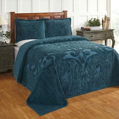 Ashton Collection Tufted Chenille Bedspread by Better Trends in Teal (Size TWIN)