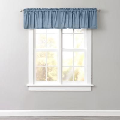 Poly Cotton Canvas Rod-Pocket Valance by BrylaneHome in Carolina Blue Solid Window Curtain
