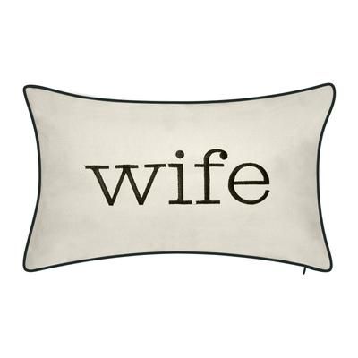 Celebrations "Husband" and "Wife" Embroidered Decorative Pillow by Levinsohn Textiles in Oyster Black
