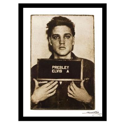 Elvis Presley Mugshot - White / Black - 14x18 Framed Print by Venice Beach Collections Inc in White Black