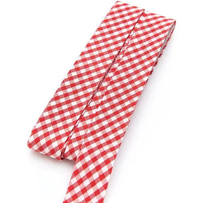 buttinette Biais en coton "carreaux vichy", rouge/blanc, largeur : 2 cm, 5 m
