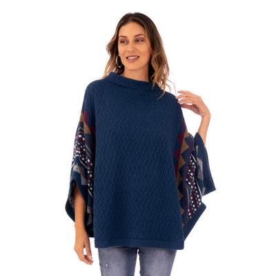 Jane,'100% Baby Alpaca Wool Blue Poncho From Peru'