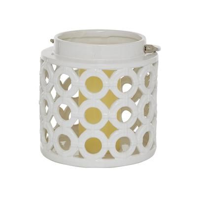 Juniper + Ivory 8 In. x 8 In. Contemporary Candle Holder Lantern White Ceramic - Juniper + Ivory 98338