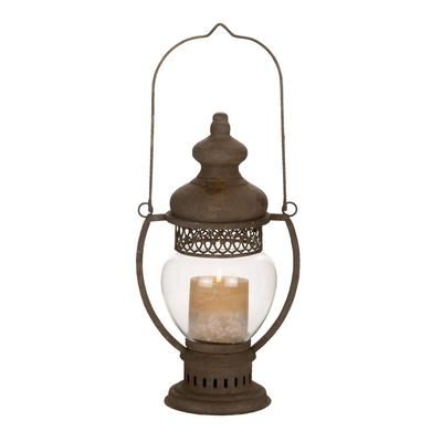 Juniper + Ivory 14 In. x 8 In. Rustic Candle Holder Lantern Brown Iron - Juniper + Ivory 52930