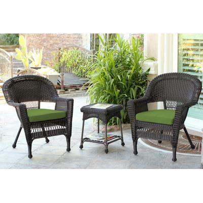 Espresso Wicker Chair And End Table Set With Hunter Green Chair Cushion- Jeco Wholesale W00201_2-CES034