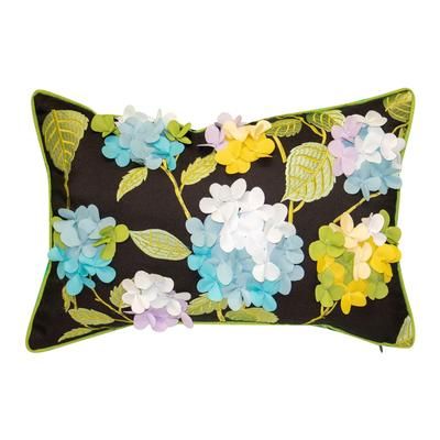 Indoor & Outdoor Dimensional Hydrangea Lumbar Decorative Pillow by Levinsohn Textiles in Black Multi