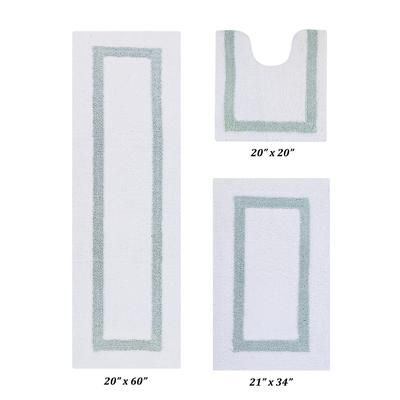 Hotel Collectionis Bath Mat Rug 3 Piece Set (20" x 20" | 21" x 34" | 20" x 60") by Better Trends in White Blue