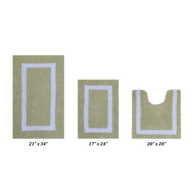Hotel Collectionis Bath Mat Rug 3 Piece Set (17" x 24" | 20" x 20" | 21" x 34") by Better Trends in Sage White