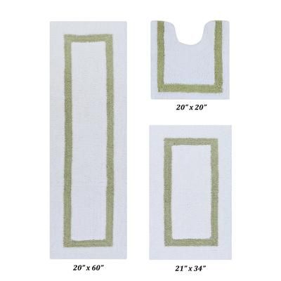 Hotel Collectionis Bath Mat Rug 3 Piece Set (20" x 20" | 21" x 34" | 20" x 60") by Better Trends in White Sage