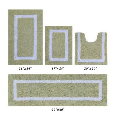 Hotel Collectionis Bath Mat Rug 4 Piece Set (17" x 24" | 20" x 20" | 21" x 34" | 20" x 60") by Better Trends in Sage White