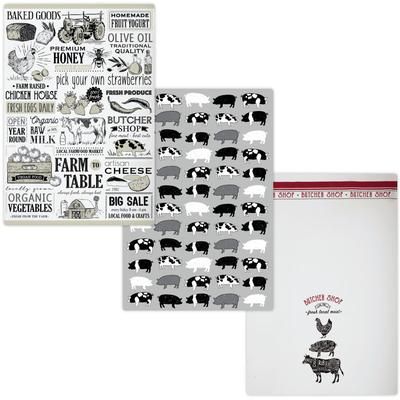 Designer Print Towel Set/3- Farmhouse by Mu Kitchen in Multi