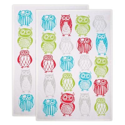 Designer Print Towel Set/2 by Mu Kitchen in Multi Owls