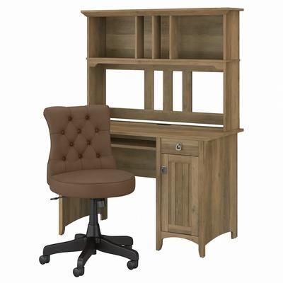 Bush Furniture Salinas 48W Computer Desk with Hutch and Mid Back Tufted Office Chair in Reclaimed Pine - SAL012RCP