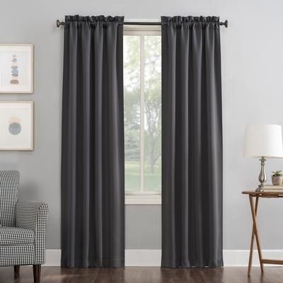 Wide Width Sun Zero Blackout Greenwich Rod-Pocket Panel by BrylaneHome in Charcoal (Size 40" W 63" L)