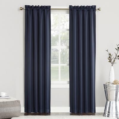 Wide Width Sun Zero Blackout Greenwich Rod-Pocket Panel by BrylaneHome in Navy (Size 40" W 84" L)