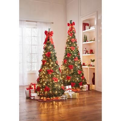 Fully Decorated Pre-Lit 6 Pop-Up Christmas Tree by BrylaneHome in Poinsettia