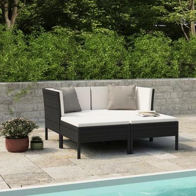 vidaXL Set Divani da Giardino 4 pz con Cuscini in Polyrattan Nero