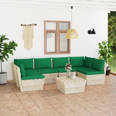 vidaXL Set Divani da Giardino su Pallet 7 pz con Cuscini Legno Abete