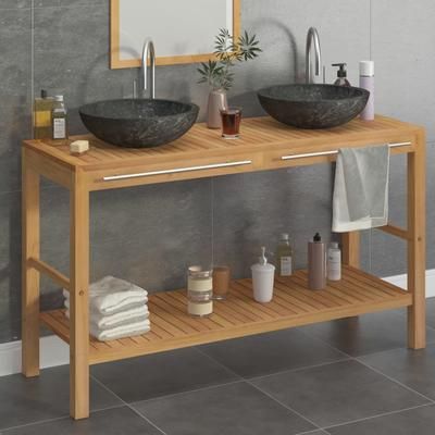 vidaXL Armadietto da Bagno in Legno di Teak con Lavabi in Marmo Nero