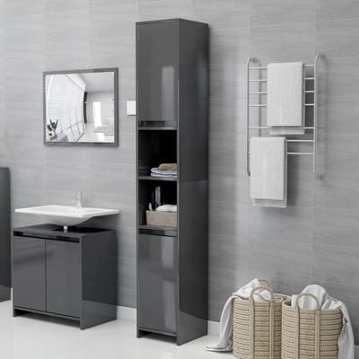 vidaXL Armadio da Bagno Grigio Lucido 30x30x183,5 cm in Truciolato