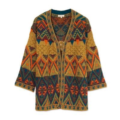 Chevere Art Knit Cardigan ,'Baby Alpaca Blend Geometric Motifs Knit Cardigan Sweater'