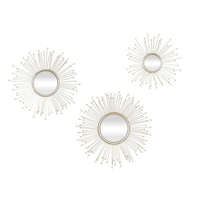 Set Of 3 Gold Metal Glam Wall Mirror by Quinn Living in Gold