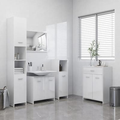 vidaXL Set Mobili da Bagno 4 pz Bianco Lucido