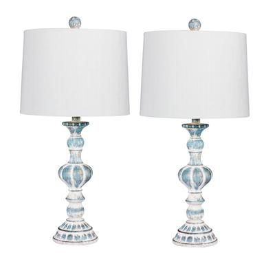 Cottage Antique Blue Resin 26 1/2" Table Lamp, Set 2 by Fangio Lighting in Blue