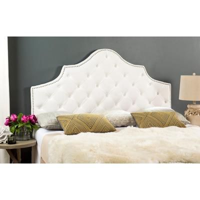 AREBELLE WHITE VELVET TUFTED HEADBOARD SILVER NAIL HEAD (FULL) - Safavieh MCR4035H-F