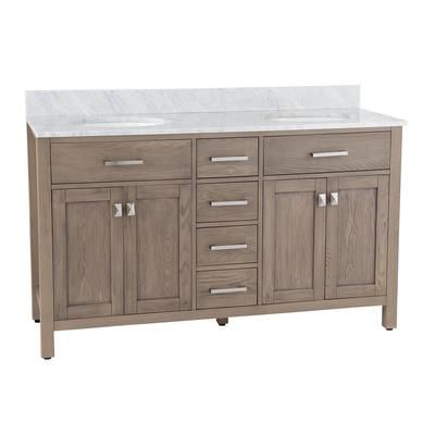 Randolph Morris Mason Hill 60 Inch Oak Vanity with Oval Undermount Sinks - Gray Oak RM260GY-RWH