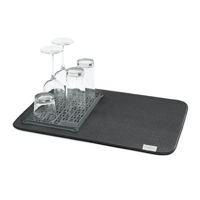 MICROFIBER MAT W GLASS DRYING TRAY by Polder in Black