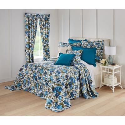 100% Cotton Florence Oversized Bedspread by BrylaneHome in Teal Floral (Size FULL)