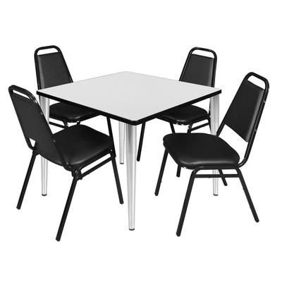 Regency Kahlo 42 in. Square Breakroom Table- White Top, Chrome Base & 4 Restaurant Stack Chairs- Black - Regency TPL4242WHCM29BK