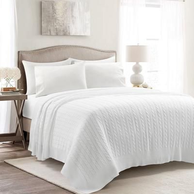 Cable Soft Knitted Blanket/Coverlet White Single 88X88 - Lush Décor 21T011031