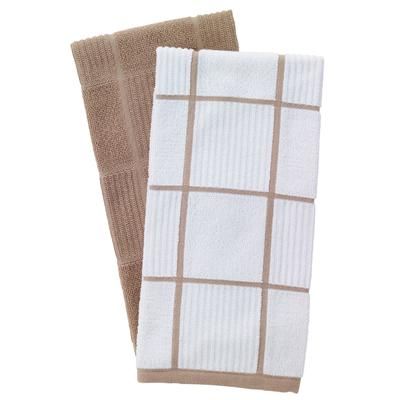 Solid And Check Parquet Kitchen Towel, Two Pack by T-fal in Sand