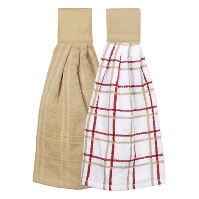 Solid And Multi Check Kitchen Tie Towel, Set Of Two by RITZ in Biscotti