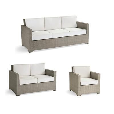 Small Palermo 3-pc. Sofa Set in Dove Wicker - Standard, Sand with Canvas Piping - Frontgate