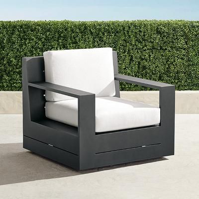 St. Kitts Swivel Lounge Chair in Matte Black Aluminum with Cushions - Standard, Brick - Frontgate