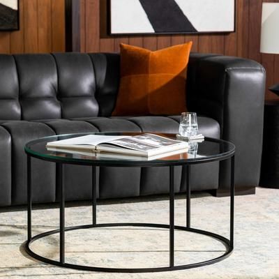 Kiku 18"H x 36"W x 36"D Modern Coffee Table Black/Clear Coffee Table - Boutique Rugs