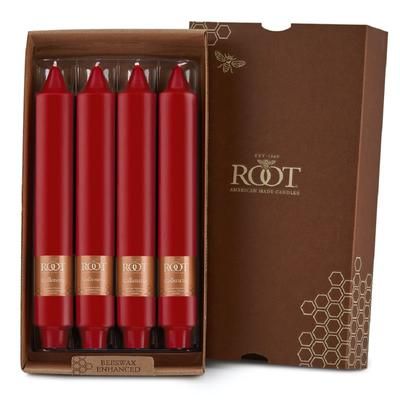 Smooth Collenette 9 inch Red Unscented Taper Candle, Box of 4 by Root in Red