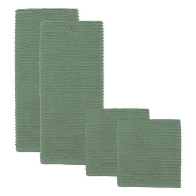 Solid Ridged Cotton Kitchen Dish Towel, Set 4 by Mu Kitchen in Green