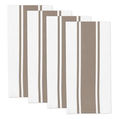 Classic Stripe Cotton Kitchen Dish Towel, Set 4 by Mu Kitchen in Beige