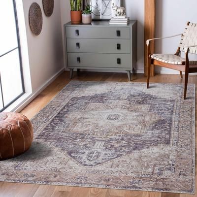 Edan 2' x 2'11" Traditional Washable Updated Traditional Thatch Light Blue/Dark Gray/Neutral/Smoke/Multi Brown/Beige/Light Brown/Dark Blue/Navy Washable Area Rug - Hauteloom