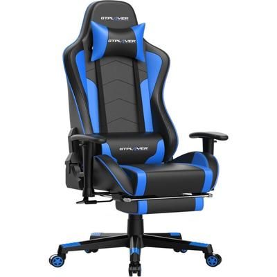 Chaise Gaming Repose-Pieds Haut-Parleur Bluetooth Fauteuil Gamer Gris Siège Ergonomique Blue