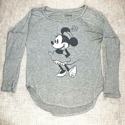 Disney Tops | Euc Disney Minnie Mouse Black Burnout Tissue Long Sleeve T-Shirt Womens Gray | Color: Gray | Size: M