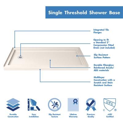 Dreamline DreamLine SlimLine 36 inch D x 60 inch W x 2 3/4 inch H Left Drain Single Threshold Shower Base in Biscuit DLT-1136601-22
