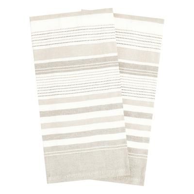 Skipping Stripe Dual Kitchen Towels, Set Of 2 by T-fal in Toast