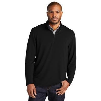 Port Authority K825 Microterry 1/4-Zip Pullover T-Shirt in Deep Black size 3XL | Polyester/Rayon/Spandex