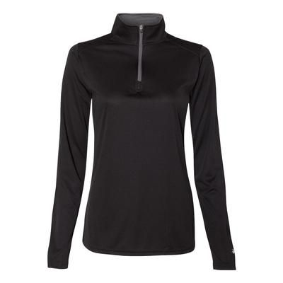 Badger Sport 4103 Women's Womenâ€™s B-Core Quarter-Zip Pullover T-Shirt in Black/Graphite Grey size 2XL | Polyester BG4103