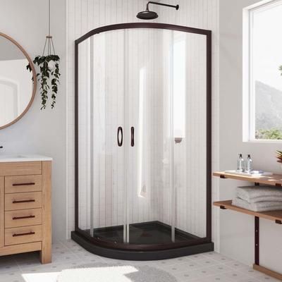 Dreamline DreamLine Prime 33 inch D x 33 inch W x 74 3/4 inch H Semi-Frameless Sliding Clear Shower Enclosure in Oil Rubbed Bronze with Black Shower Base Kit DL-6701-89-06